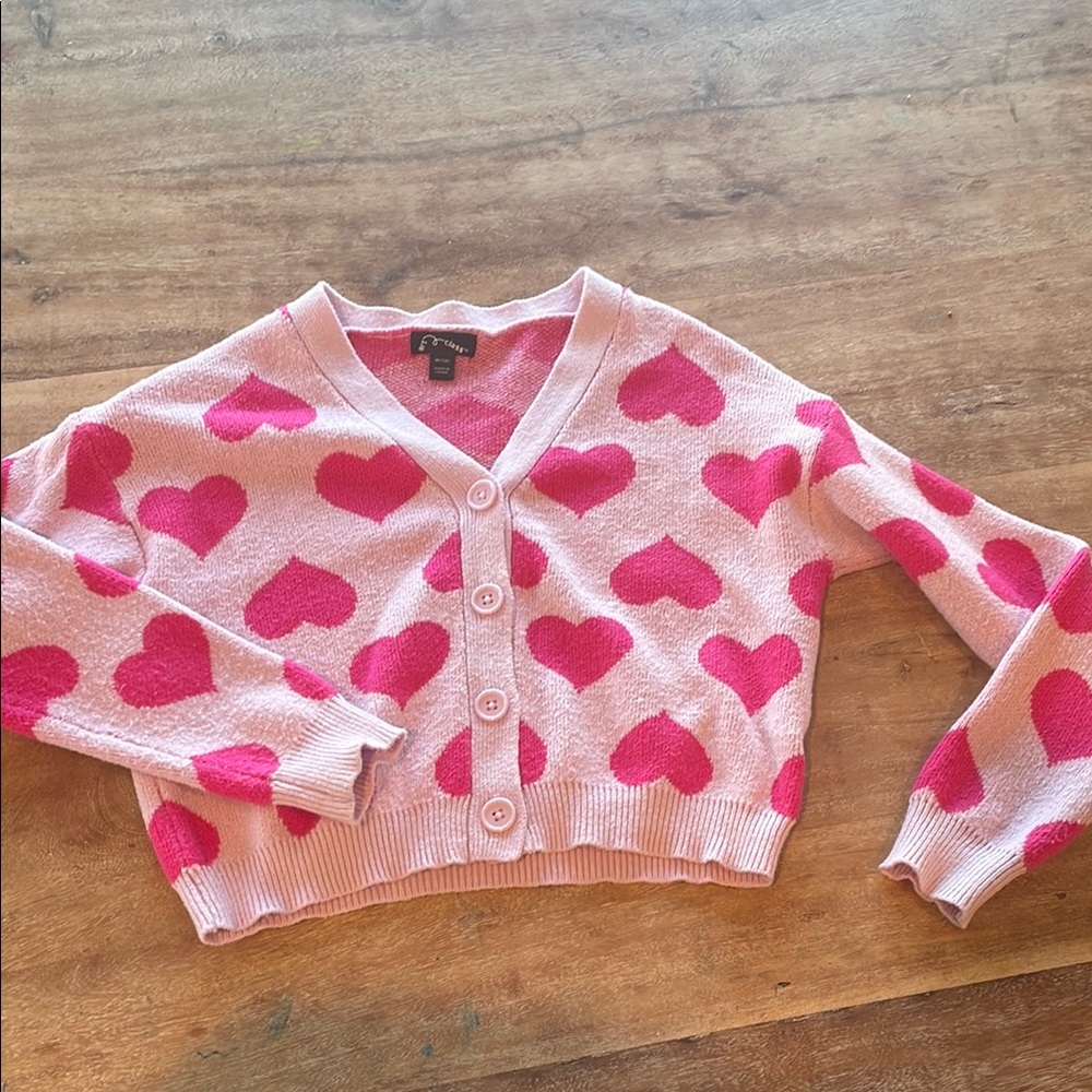 Pink Heart Patterned Cardigan